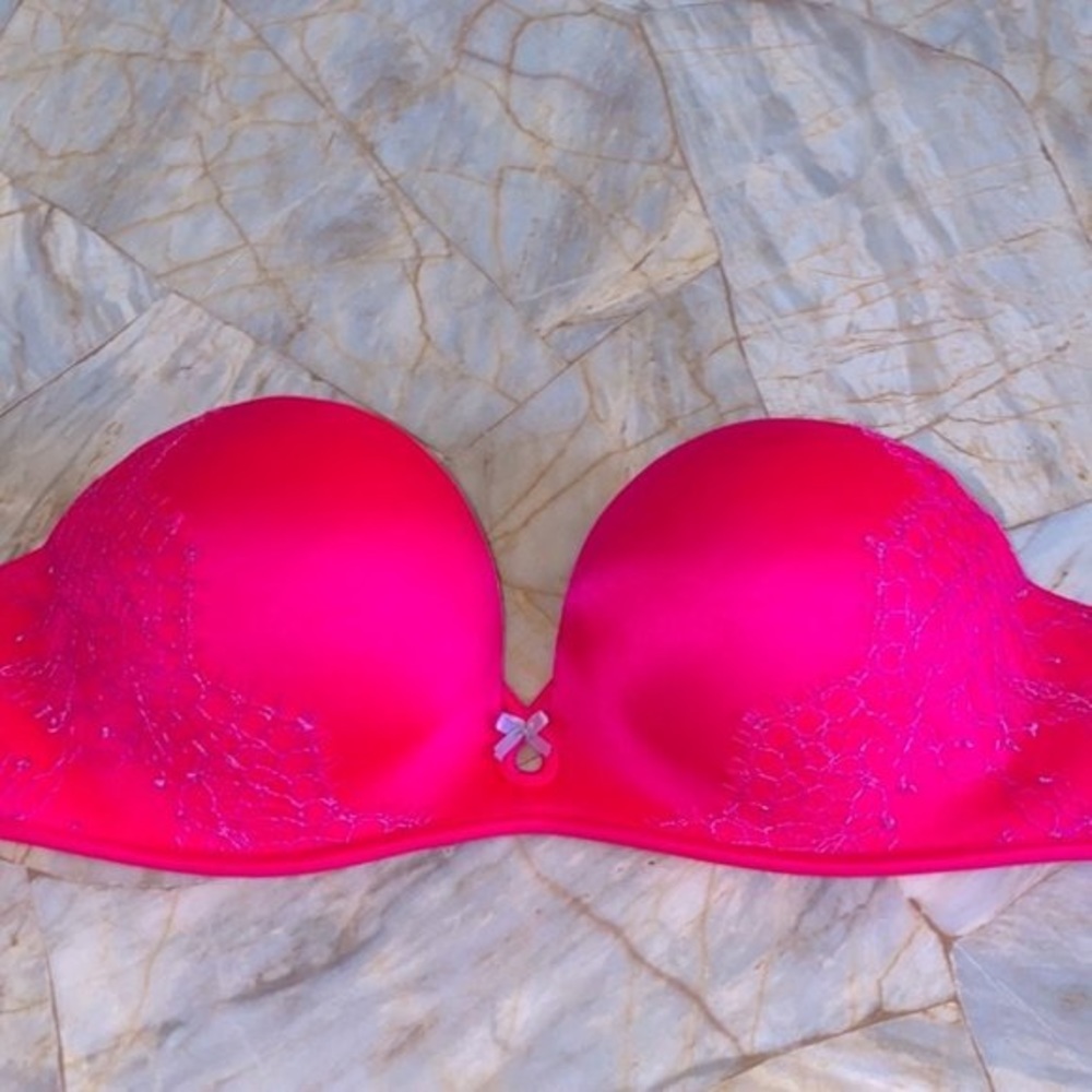 32B‎ Bombshell Add-2-Cups Strapless Push-up Bra Pink Lace